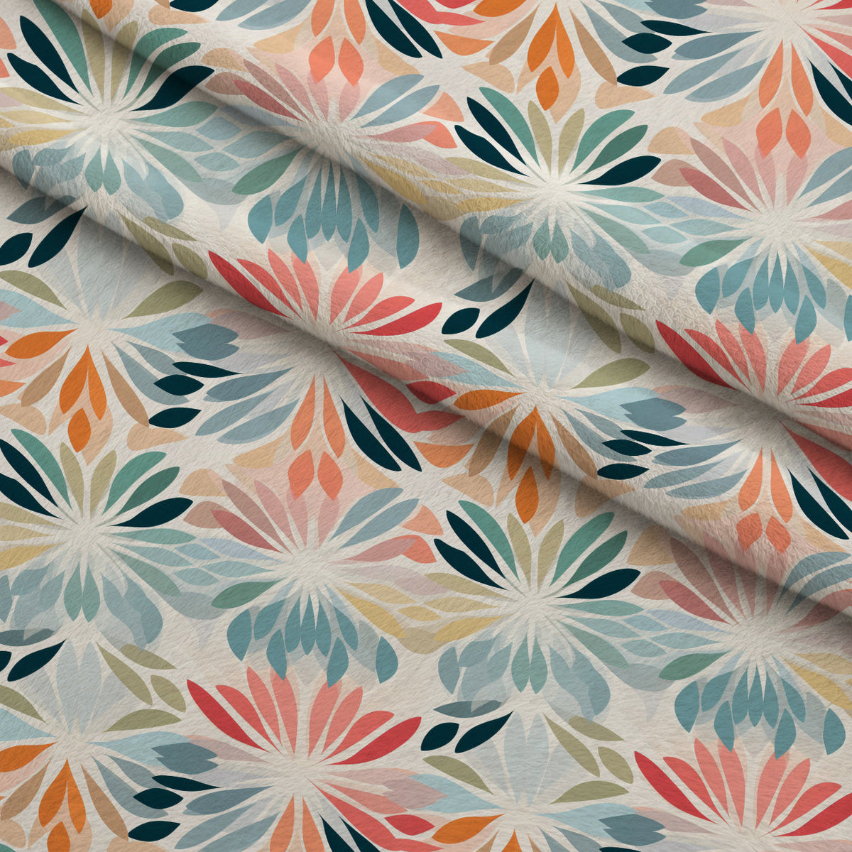 Kaleidoscope Blooms Pattern 1 Fleece Fabric — fleece fabric folded close-up preview (mv-fleece-v1:lying)