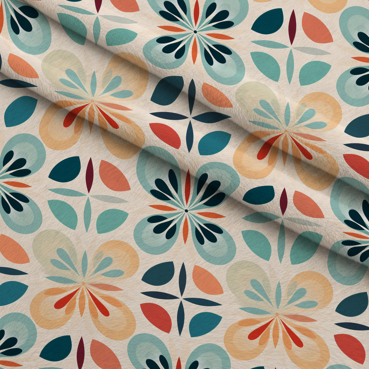 Kaleidoscope Blooms Pattern 3 Fleece Fabric — fleece fabric folded close-up preview (mv-fleece-v1:lying)