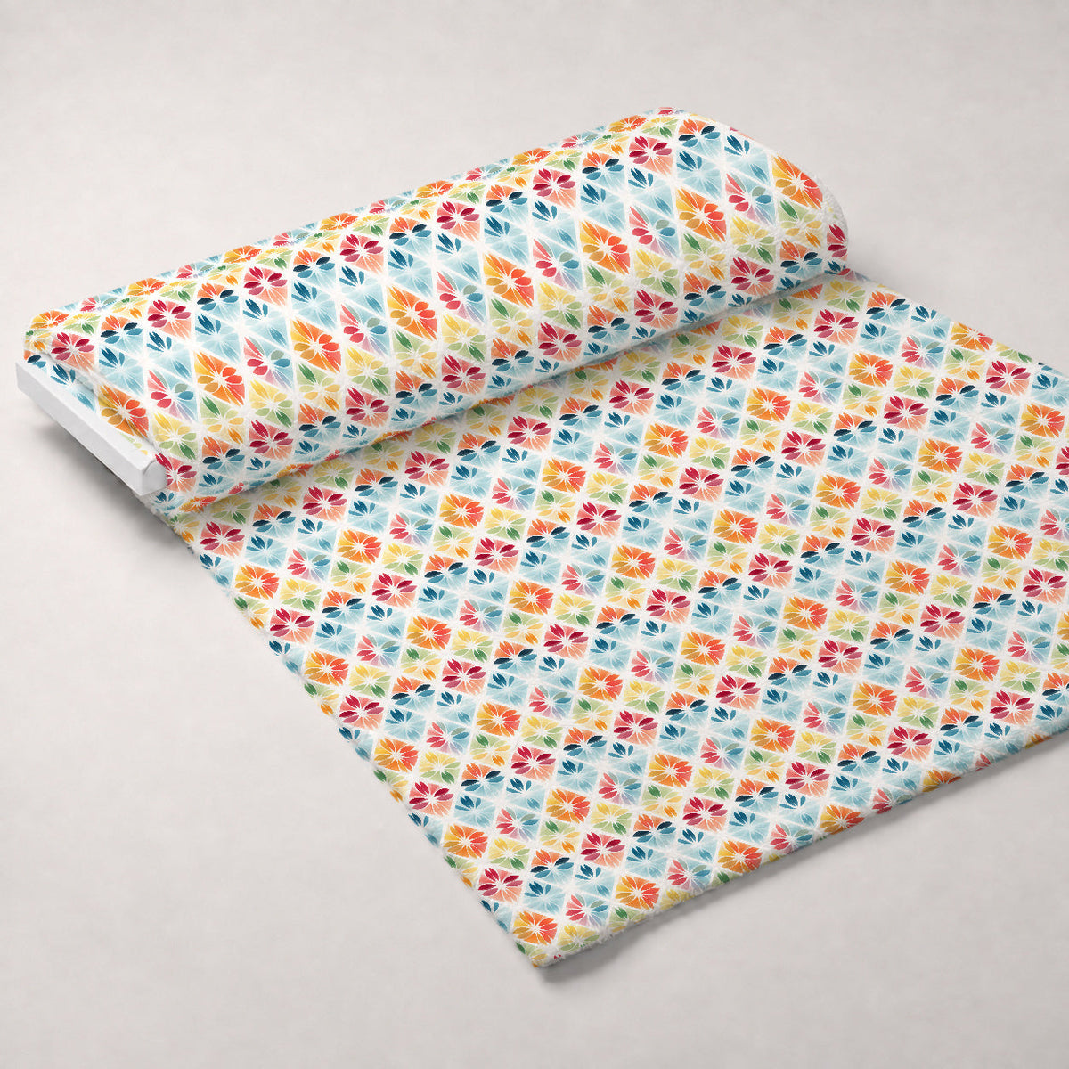 Kaleidoscope Blooms Pattern 6 Fleece Fabric — fleece fabric unrolled bolt preview (mv-fleece-v1:bolt)