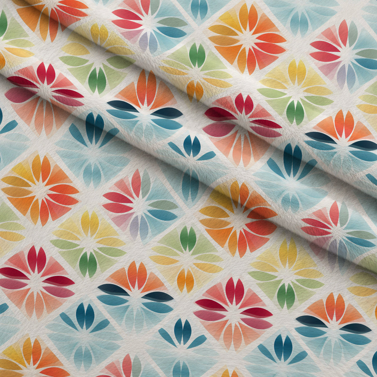 Kaleidoscope Blooms Pattern 6 Fleece Fabric — fleece fabric folded close-up preview (mv-fleece-v1:lying)