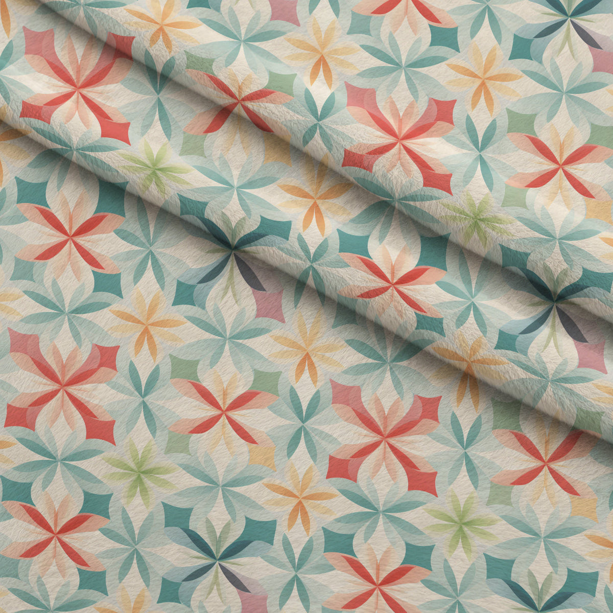 Kaleidoscope Blooms Pattern 8 Fleece Fabric — fleece fabric folded close-up preview (mv-fleece-v1:lying)