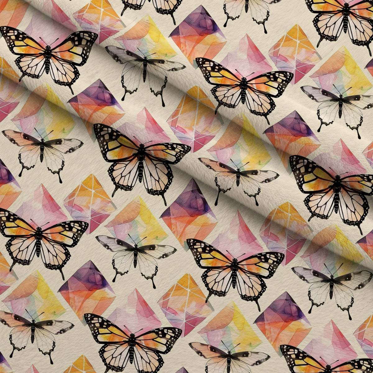 Kaleidoscope Wings Pattern 6 Fleece Fabric — fleece fabric folded close-up preview (mv-fleece-v1:lying)