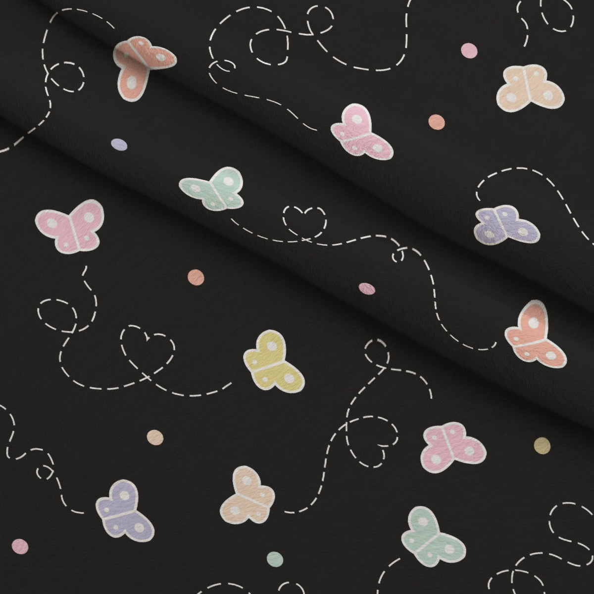 Kawaii Kitty Garden Pattern 10 Fleece Fabric — fleece fabric folded close-up preview (mv-fleece-v1:lying)