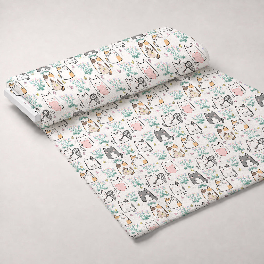 Kawaii Kitty Garden Pattern 14 Fleece Fabric — fleece fabric unrolled bolt preview (mv-fleece-v1:bolt)