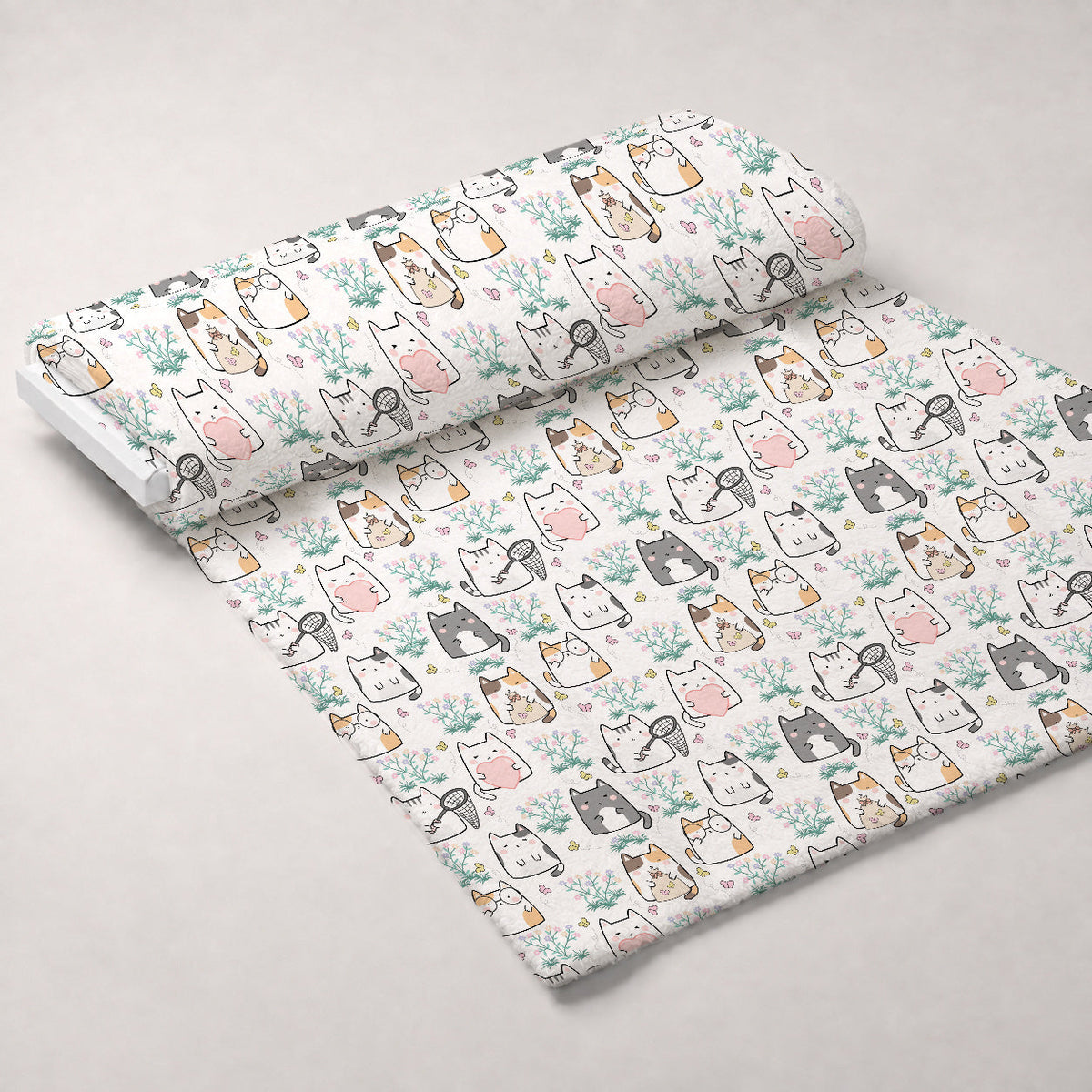 Kawaii Kitty Garden Pattern 14 Fleece Fabric — fleece fabric unrolled bolt preview (mv-fleece-v1:bolt)