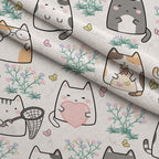 Kawaii Kitty Garden Pattern 14 Fleece Fabric — fleece fabric folded close-up preview (mv-fleece-v1:lying)