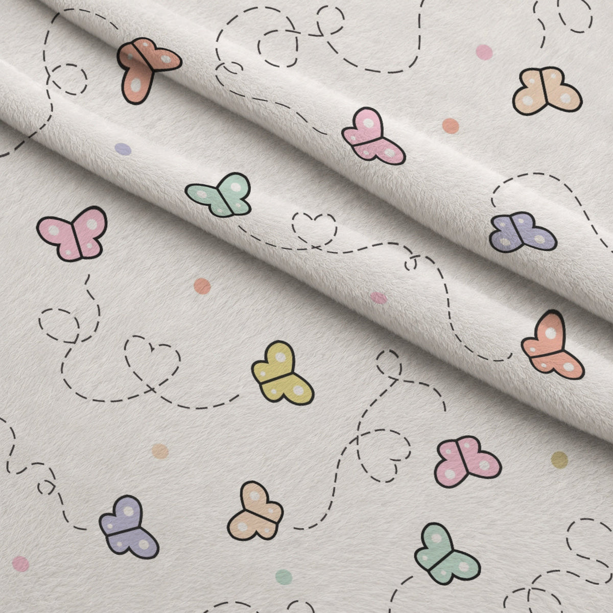 Kawaii Kitty Garden Pattern 2 Fleece Fabric — fleece fabric folded close-up preview (mv-fleece-v1:lying)