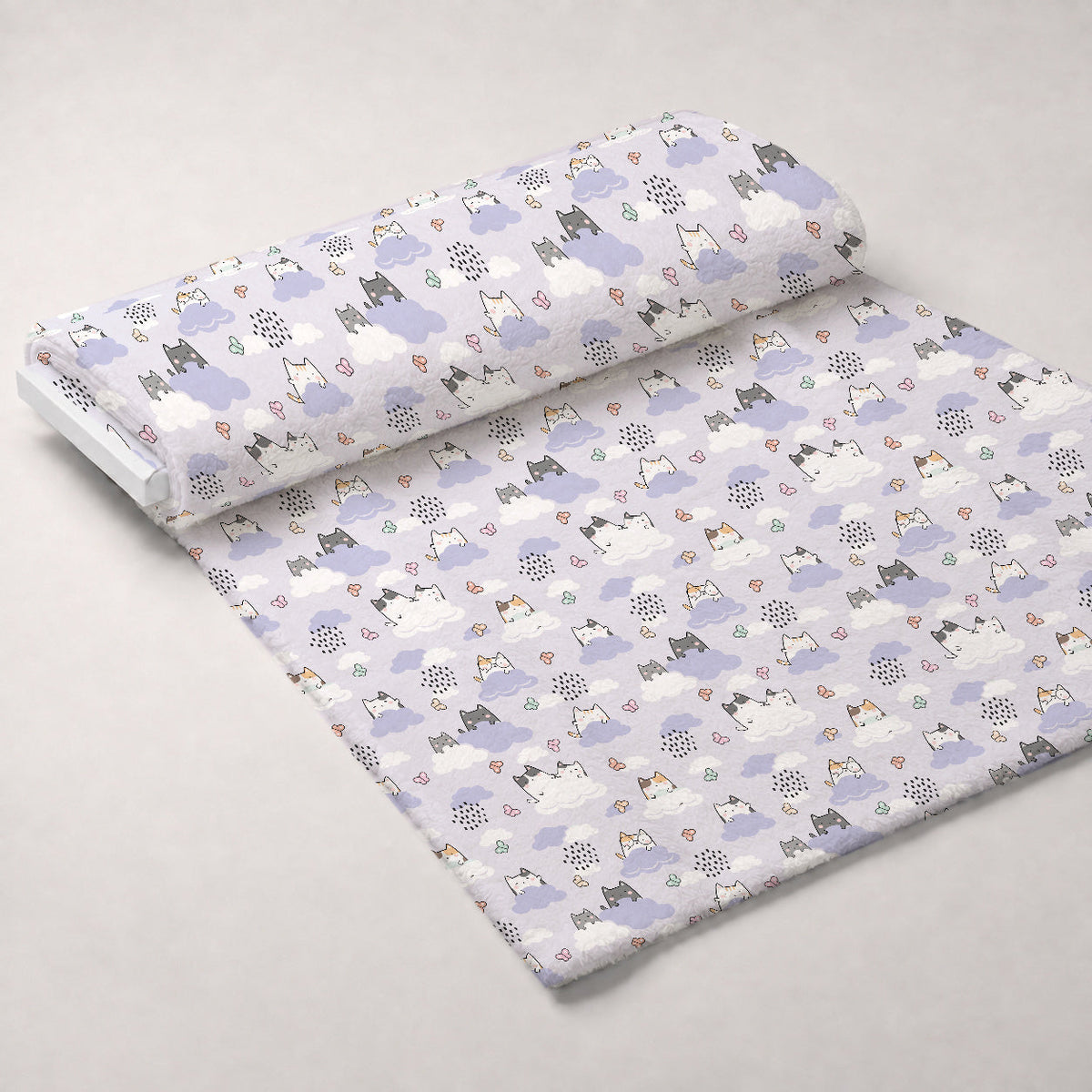 Kawaii Kitty Garden Pattern 4 Fleece Fabric — fleece fabric unrolled bolt preview (mv-fleece-v1:bolt)