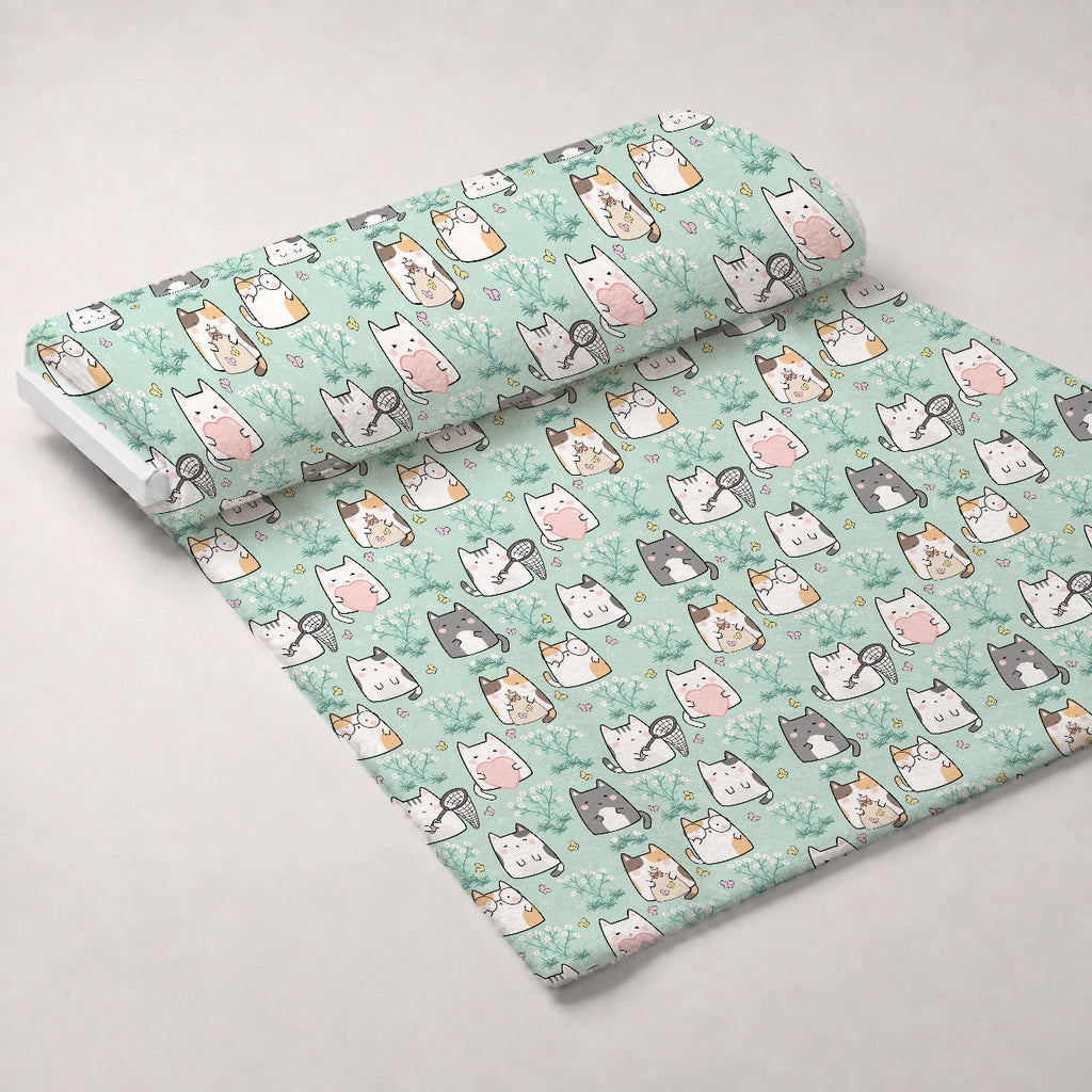 Kawaii Kitty Garden Pattern 8 Fleece Fabric — fleece fabric unrolled bolt preview (mv-fleece-v1:bolt)