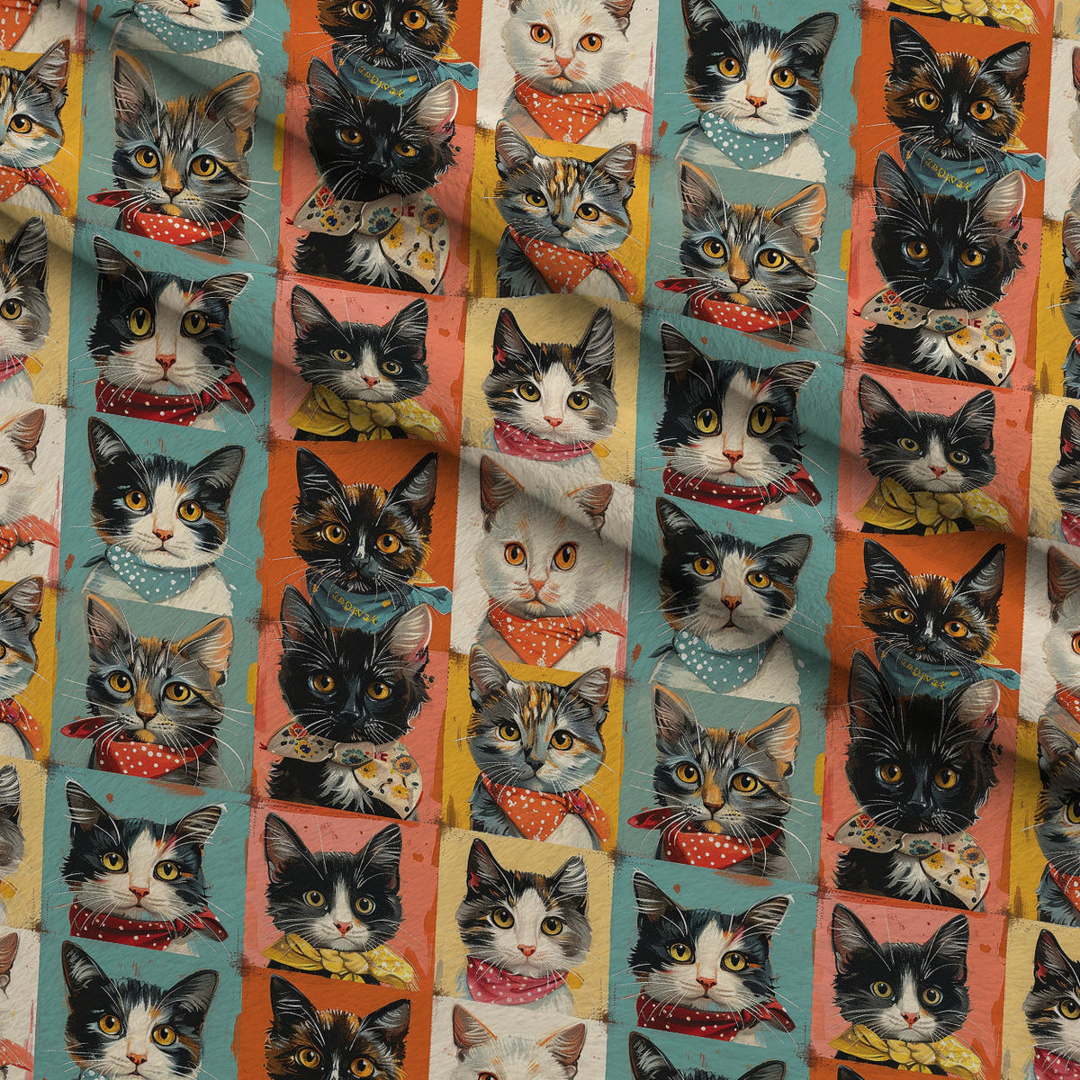 Kerchief Kittens Pattern 1 Fleece Fabric — fleece fabric folded close-up preview (mv-fleece-v1:lying)