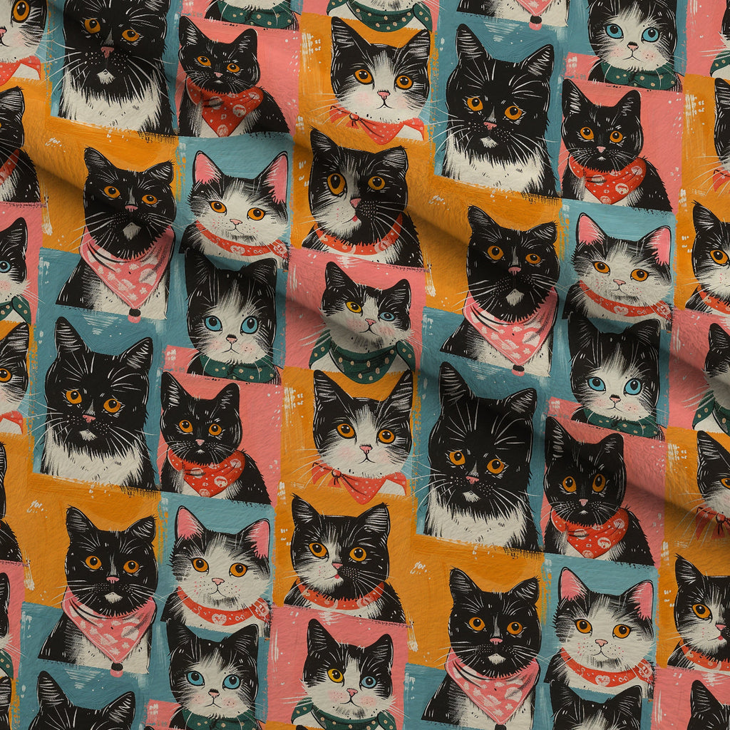 Kerchief Kittens Pattern 2 Fleece Fabric — fleece fabric folded close-up preview (mv-fleece-v1:lying)