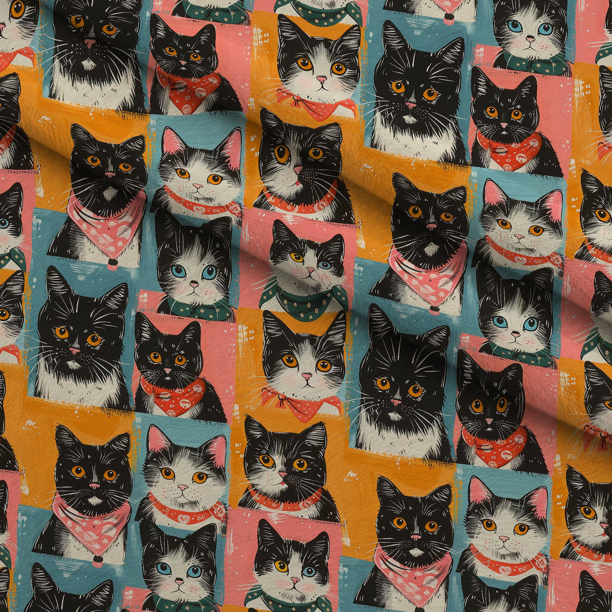 Kerchief Kittens Pattern 2 Fleece Fabric — fleece fabric folded close-up preview (mv-fleece-v1:lying)