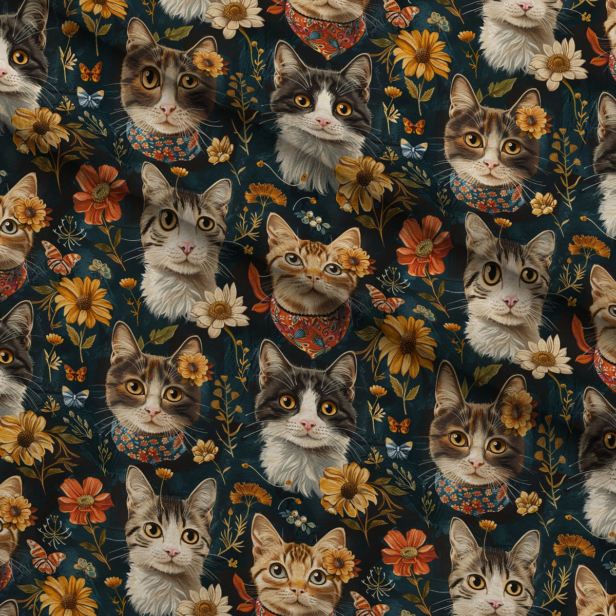 Kerchief Kittens Pattern 5 Fleece Fabric — fleece fabric folded close-up preview (mv-fleece-v1:lying)