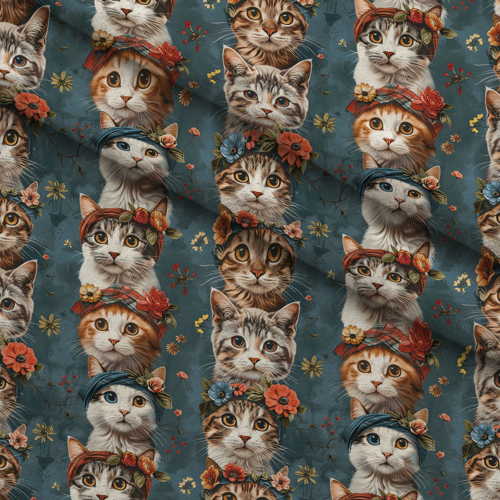 Kerchief Kittens Pattern 6 Fleece Fabric — fleece fabric folded close-up preview (mv-fleece-v1:lying)
