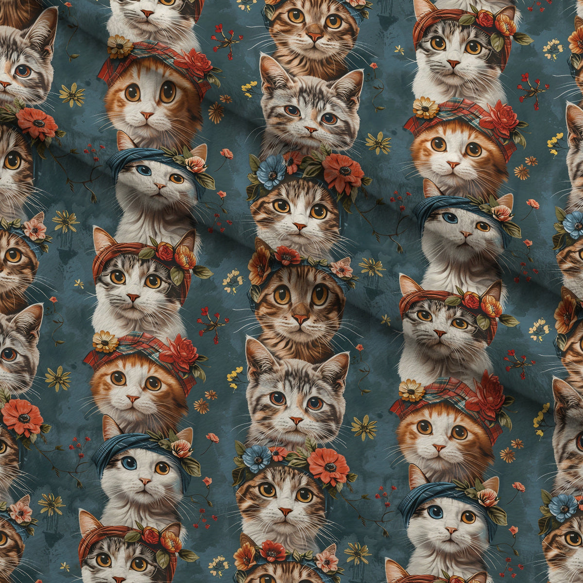 Kerchief Kittens Pattern 6 Fleece Fabric — fleece fabric folded close-up preview (mv-fleece-v1:lying)