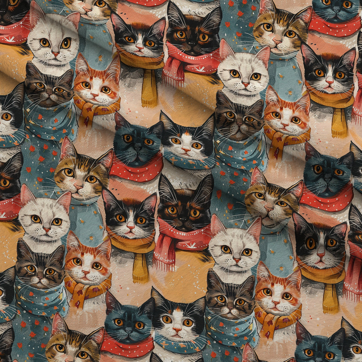 Kerchief Kittens Pattern 7 Fleece Fabric — fleece fabric folded close-up preview (mv-fleece-v1:lying)