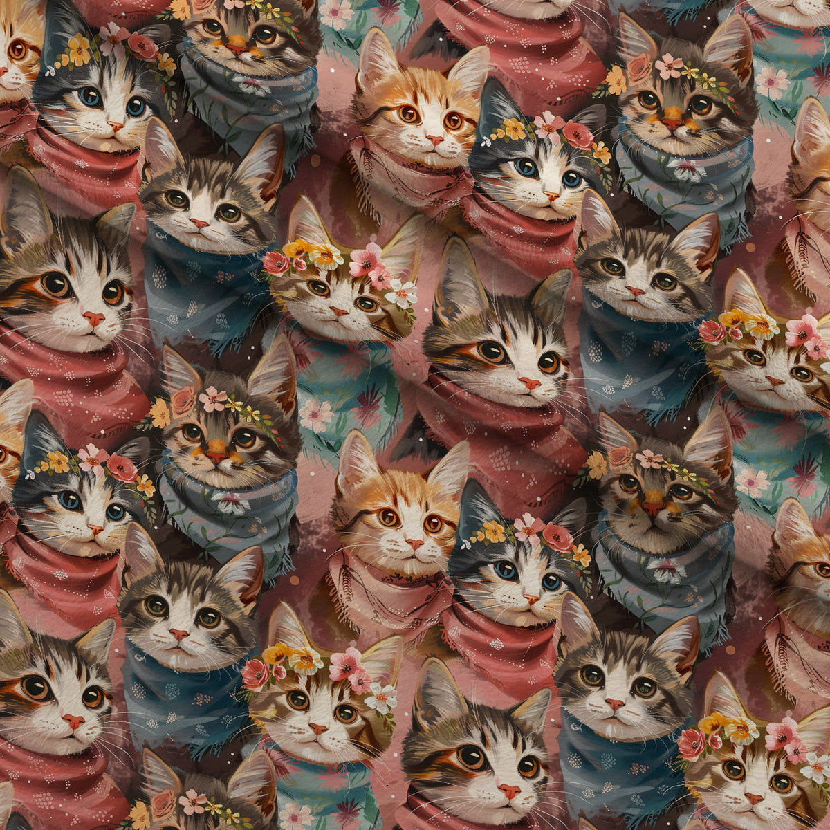 Kerchief Kittens Pattern 8 Fleece Fabric — fleece fabric folded close-up preview (mv-fleece-v1:lying)