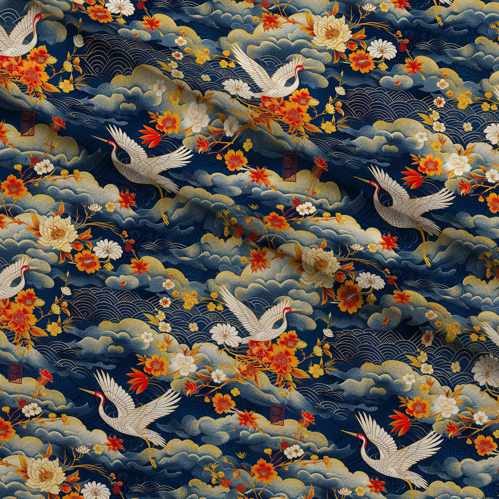 Kimono Clouds Pattern 8 Fleece Fabric — fleece fabric folded close-up preview (mv-fleece-v1:lying)