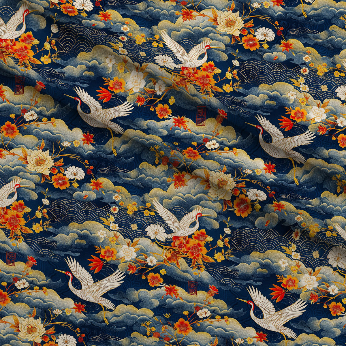 Kimono Clouds Pattern 8 Fleece Fabric — fleece fabric folded close-up preview (mv-fleece-v1:lying)