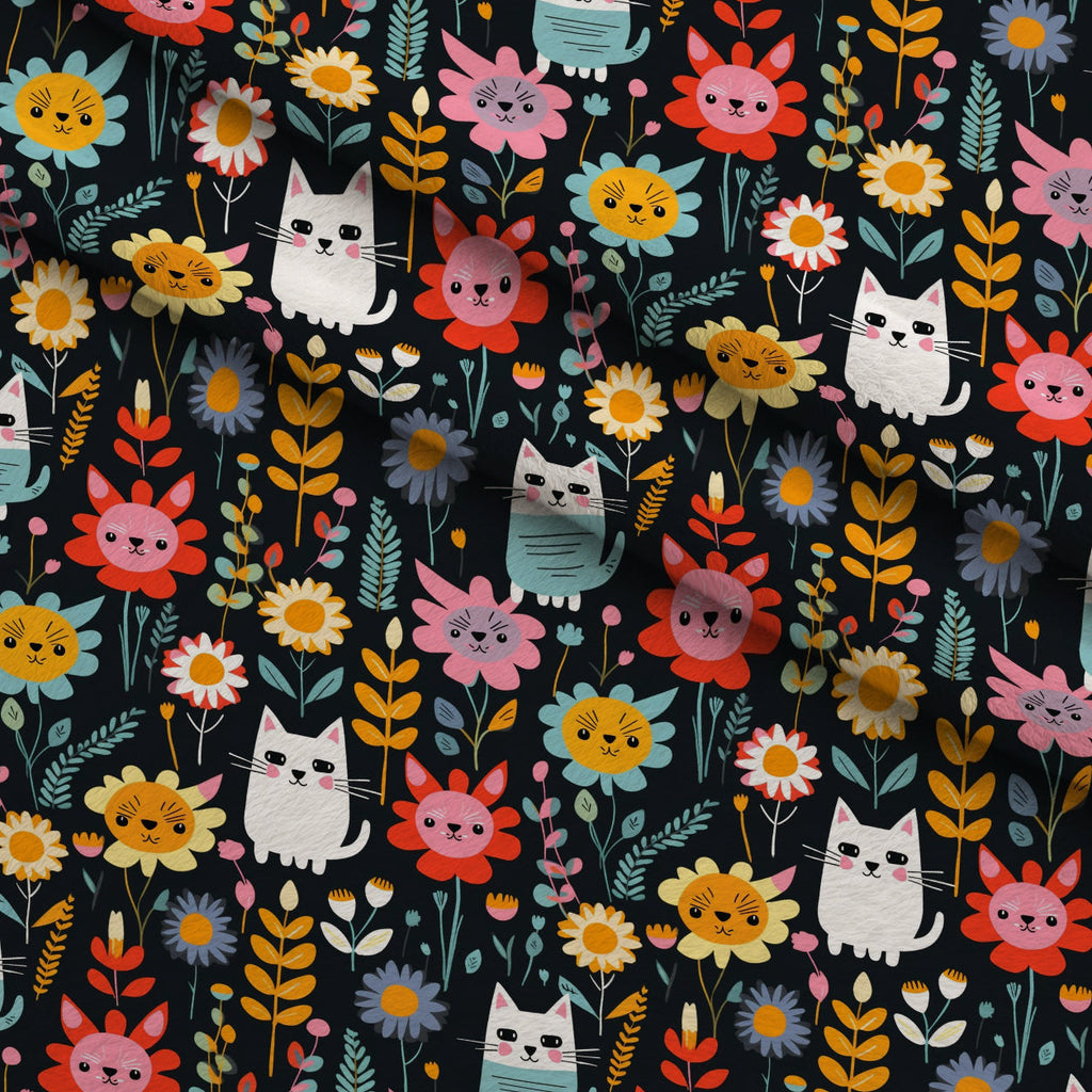 Kitten Meadow Pattern 15 Fleece Fabric — fleece fabric folded close-up preview (mv-fleece-v1:lying)