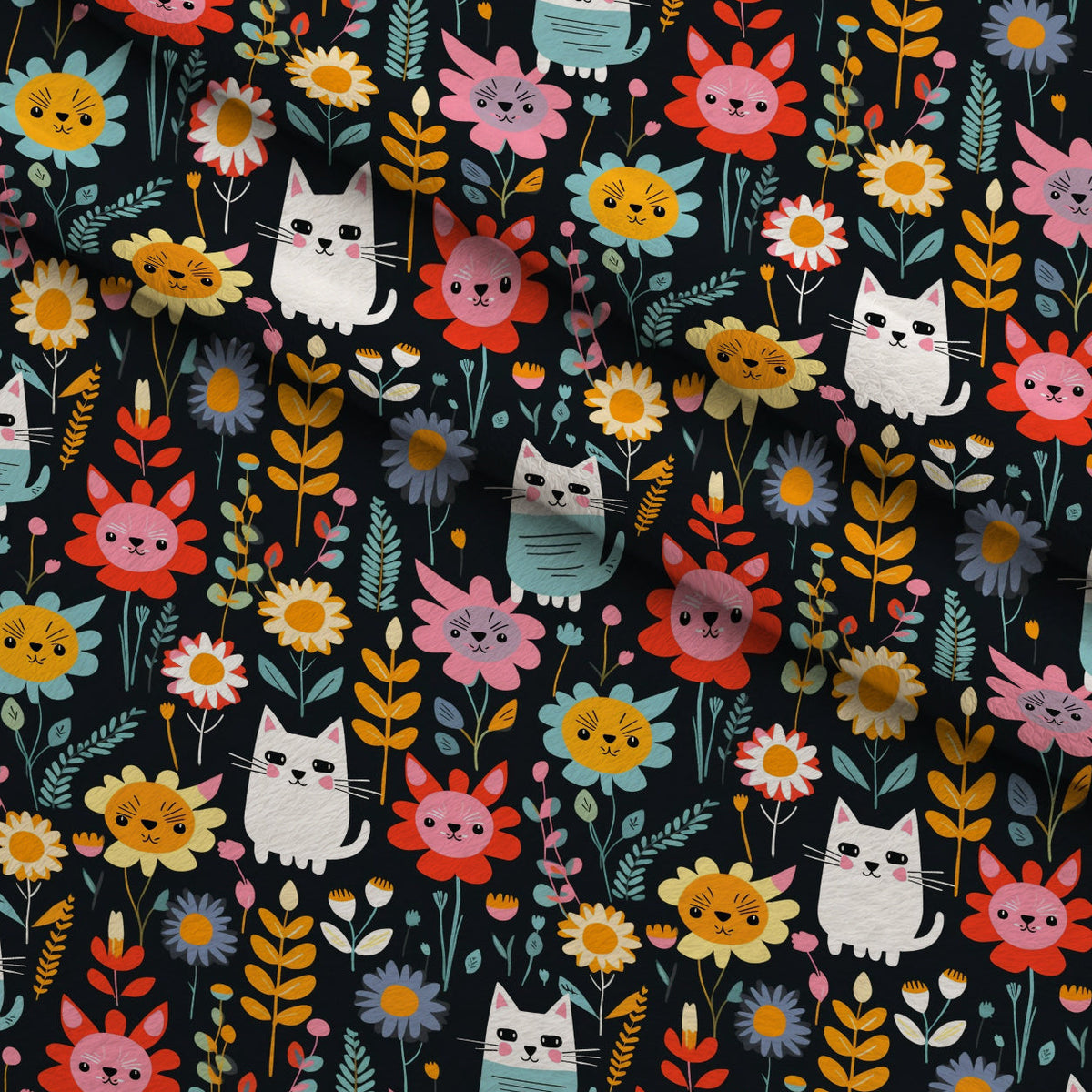 Kitten Meadow Pattern 15 Fleece Fabric — fleece fabric folded close-up preview (mv-fleece-v1:lying)