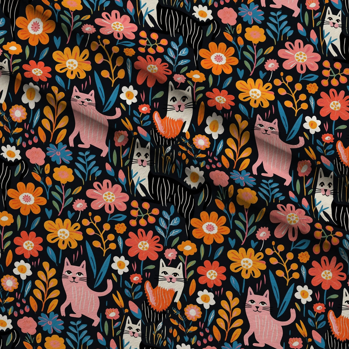 Kitten Meadow Pattern 2 Fleece Fabric — fleece fabric folded close-up preview (mv-fleece-v1:lying)