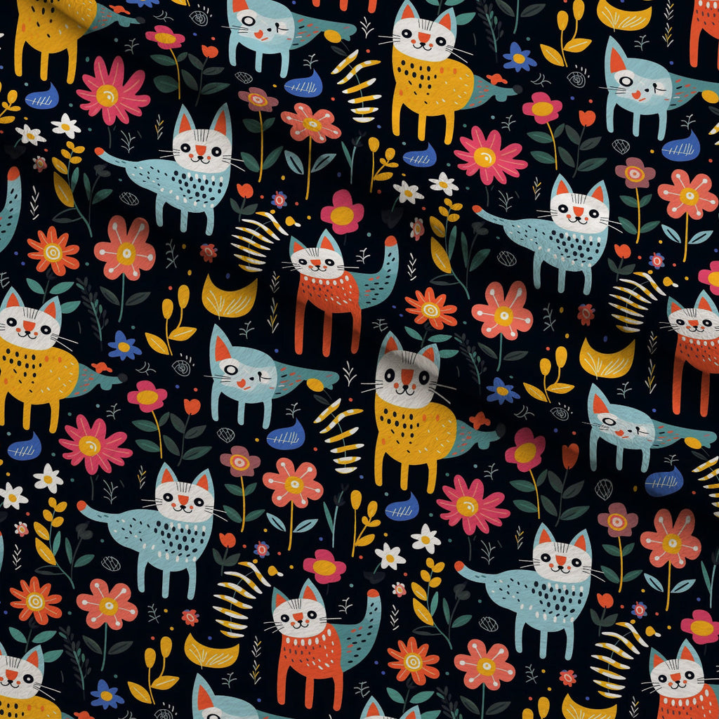 Kitten Meadow Pattern 5 Fleece Fabric — fleece fabric folded close-up preview (mv-fleece-v1:lying)