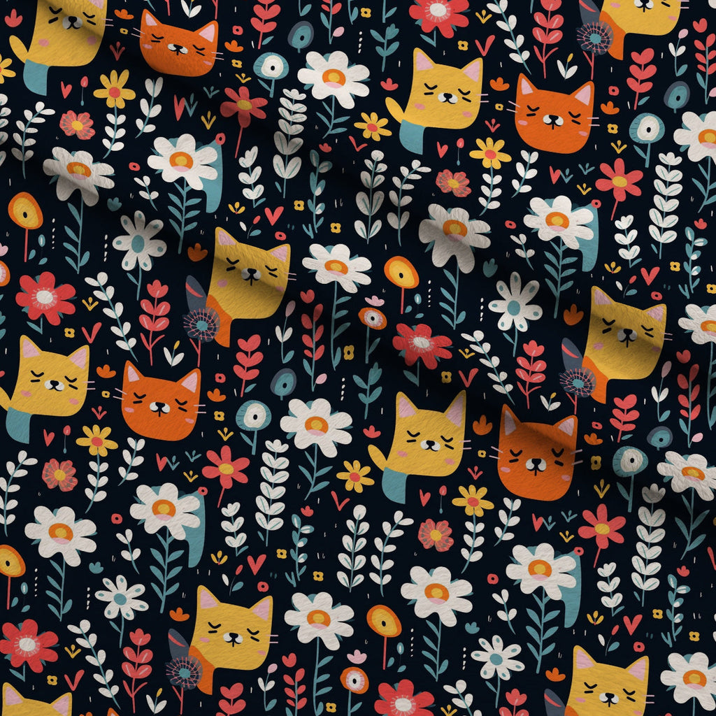 Kitten Meadow Pattern 7 Fleece Fabric — fleece fabric folded close-up preview (mv-fleece-v1:lying)