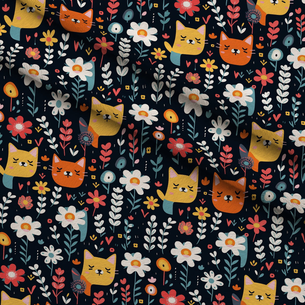 Kitten Meadow Pattern 7 Fleece Fabric — fleece fabric folded close-up preview (mv-fleece-v1:lying)