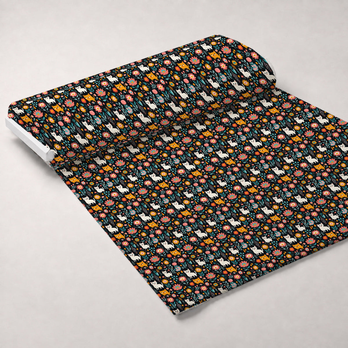 Kitten Meadow Pattern 8 Fleece Fabric — fleece fabric unrolled bolt preview (mv-fleece-v1:bolt)