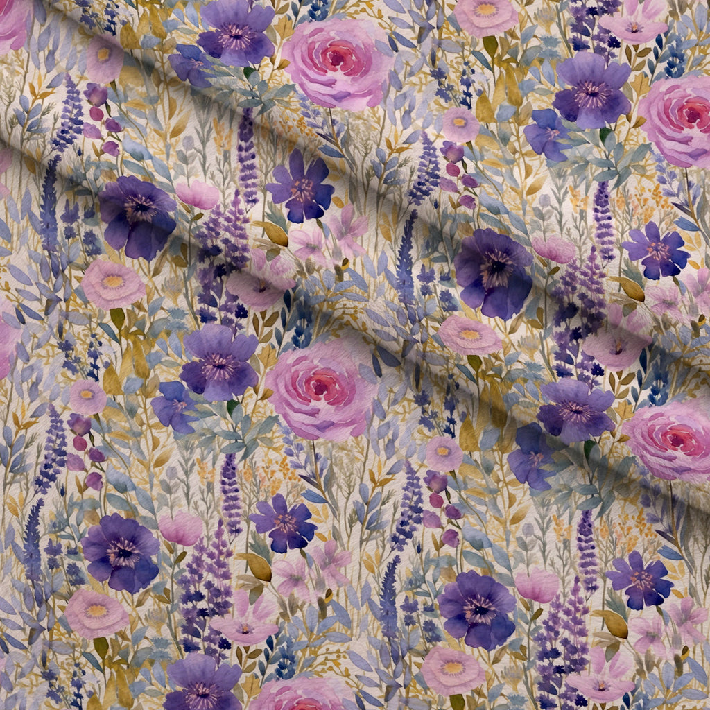 Lavender Meadow Pattern 1 Fleece Fabric — fleece fabric folded close-up preview (mv-fleece-v1:lying)