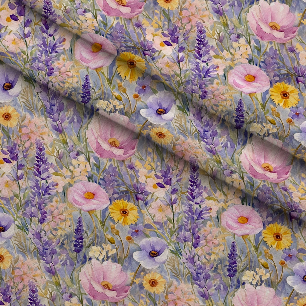 Lavender Meadow Pattern 2 Fleece Fabric — fleece fabric folded close-up preview (mv-fleece-v1:lying)