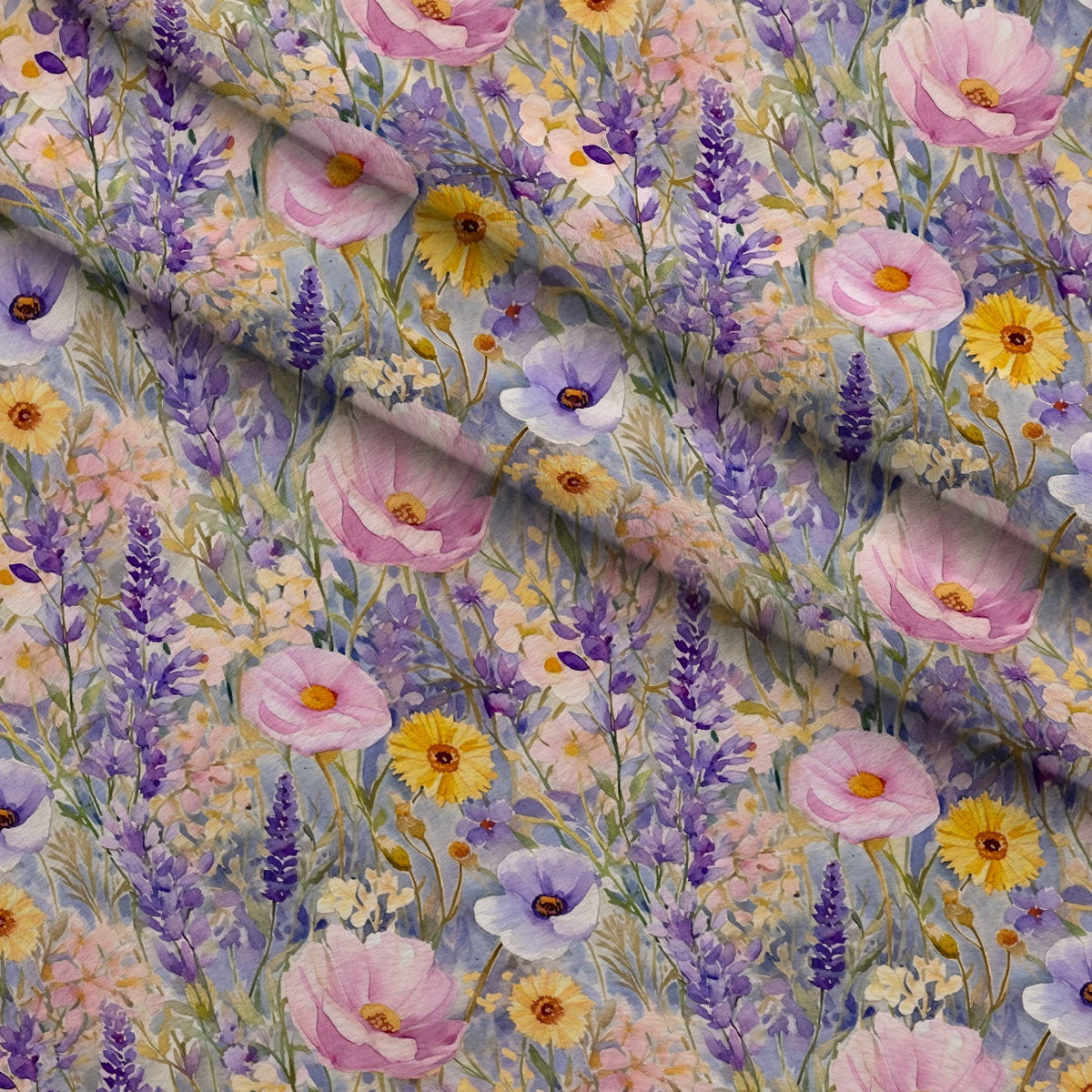 Lavender Meadow Pattern 2 Fleece Fabric — fleece fabric folded close-up preview (mv-fleece-v1:lying)
