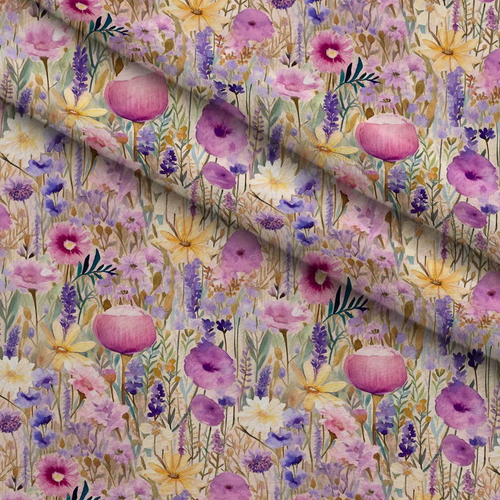 Lavender Meadow Pattern 5 Fleece Fabric — fleece fabric folded close-up preview (mv-fleece-v1:lying)