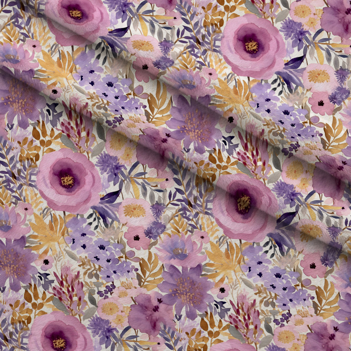 Lavender Meadow Pattern 9 Fleece Fabric — fleece fabric folded close-up preview (mv-fleece-v1:lying)
