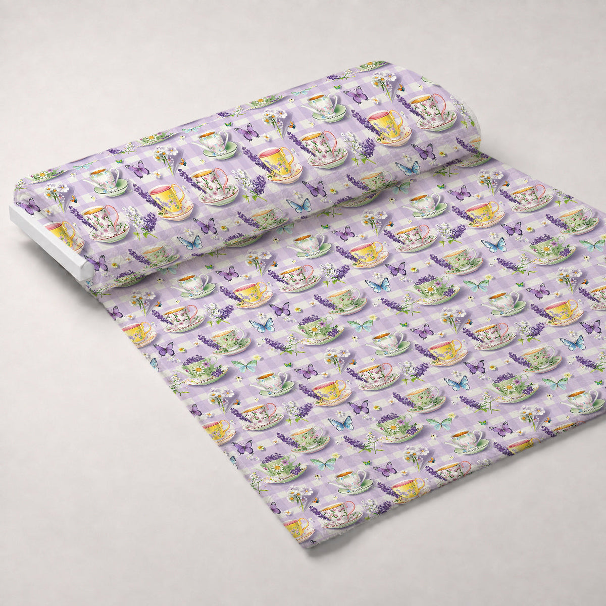 Lavender Teacups Pattern 10 Fleece Fabric — fleece fabric unrolled bolt preview (mv-fleece-v1:bolt)