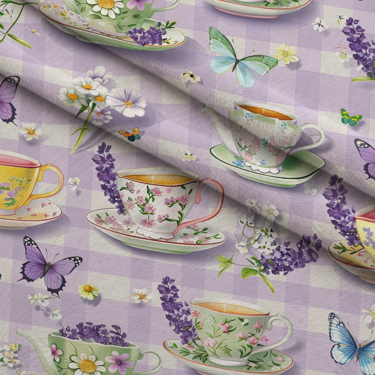 Lavender Teacups Pattern 10 Fleece Fabric — fleece fabric folded close-up preview (mv-fleece-v1:lying)
