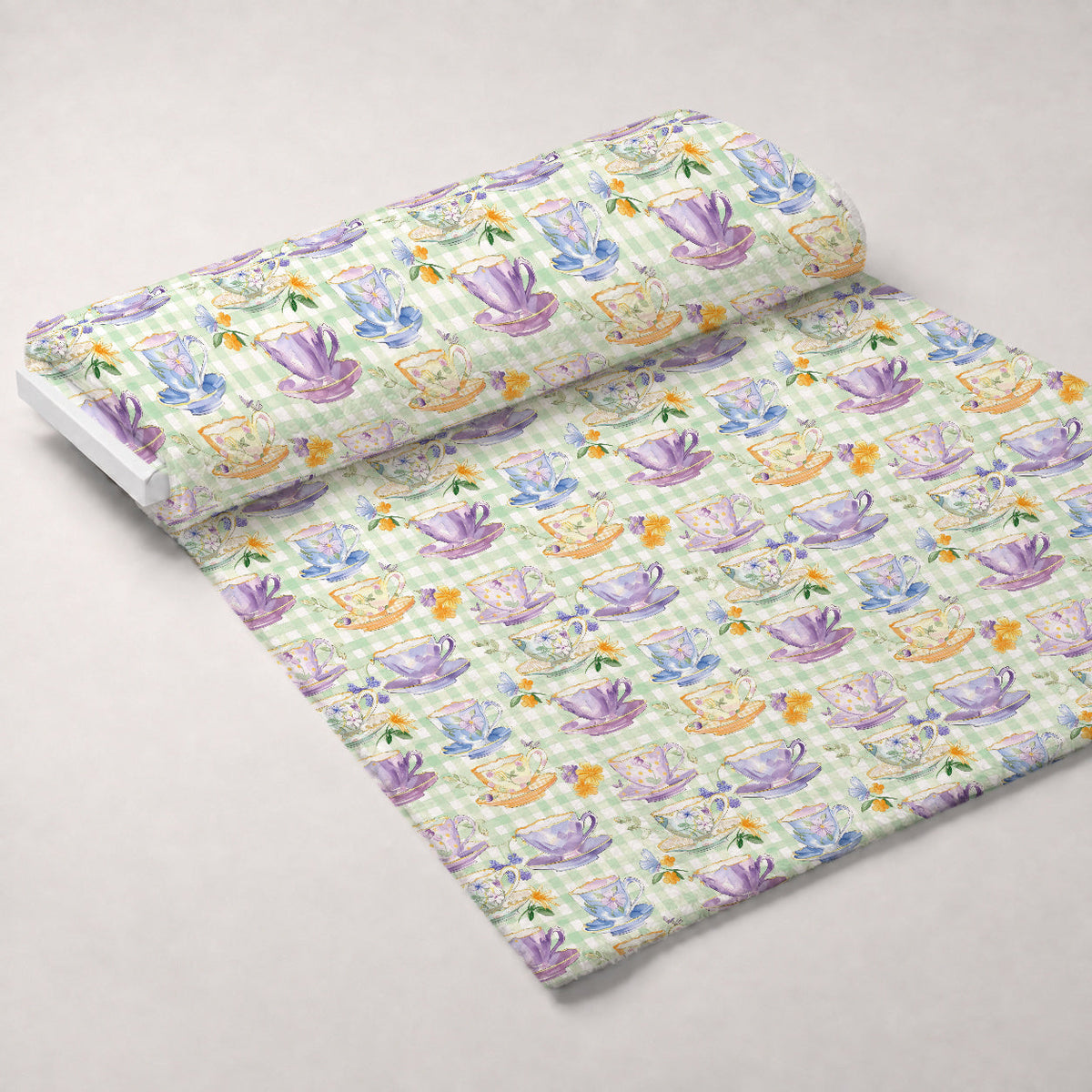 Lavender Teacups Pattern 11 Fleece Fabric — fleece fabric unrolled bolt preview (mv-fleece-v1:bolt)
