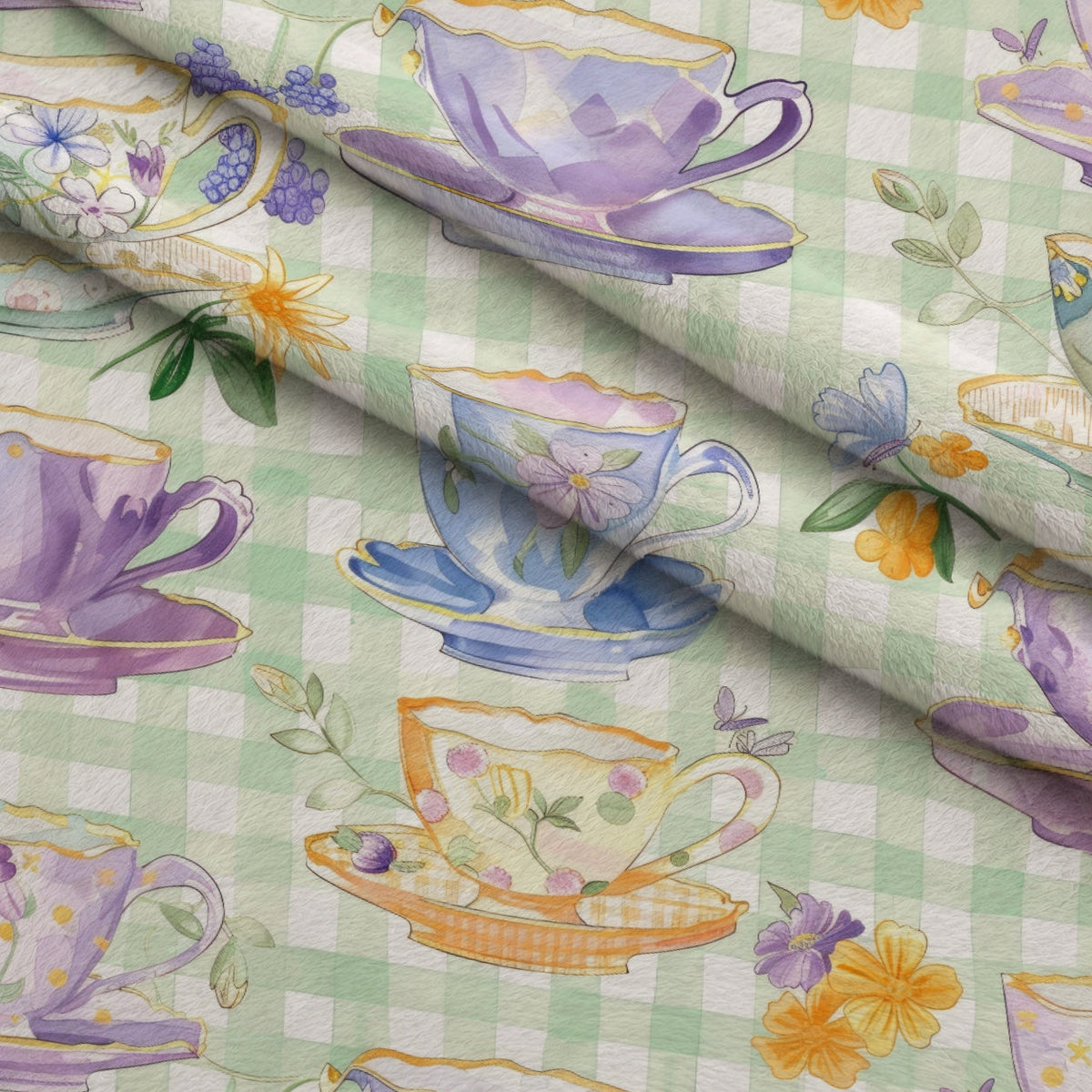 Lavender Teacups Pattern 11 Fleece Fabric — fleece fabric folded close-up preview (mv-fleece-v1:lying)