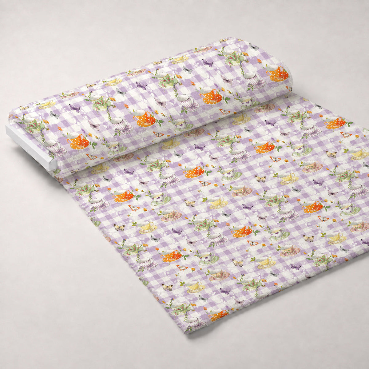 Lavender Teacups Pattern 12 Fleece Fabric — fleece fabric unrolled bolt preview (mv-fleece-v1:bolt)