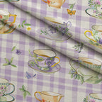 Lavender Teacups Pattern 2 Fleece Fabric — fleece fabric folded close-up preview (mv-fleece-v1:lying)