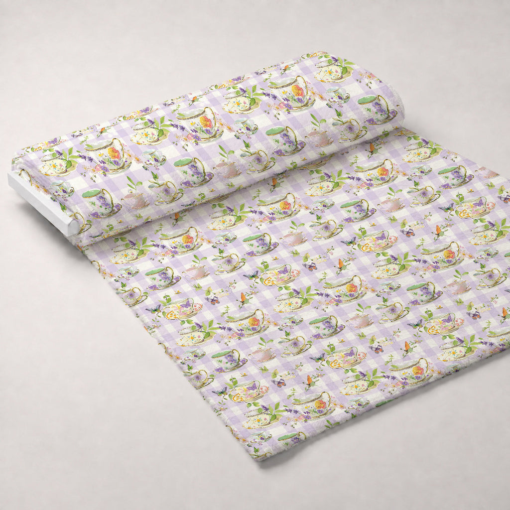 Lavender Teacups Pattern 4 Fleece Fabric — fleece fabric unrolled bolt preview (mv-fleece-v1:bolt)