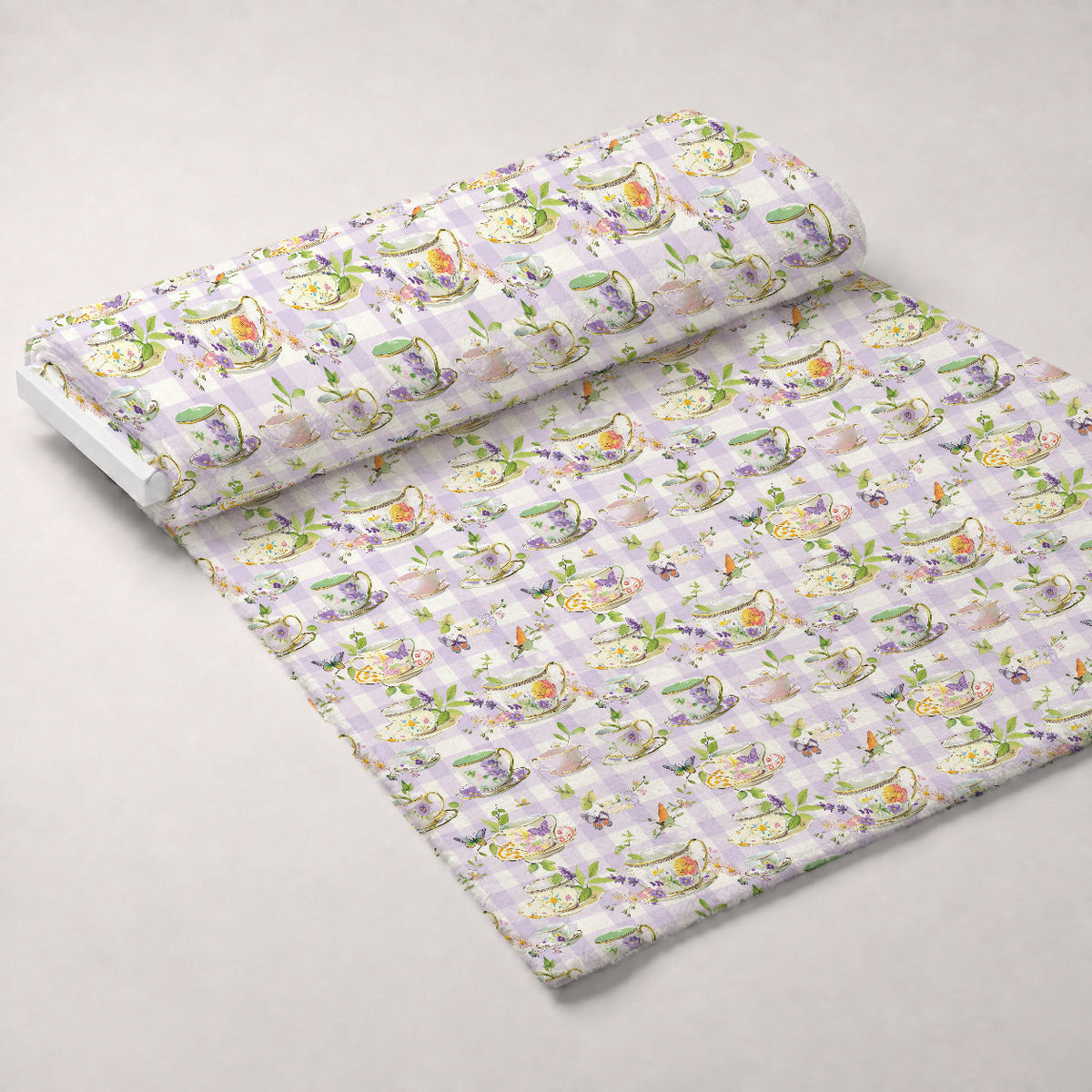 Lavender Teacups Pattern 4 Fleece Fabric — fleece fabric unrolled bolt preview (mv-fleece-v1:bolt)
