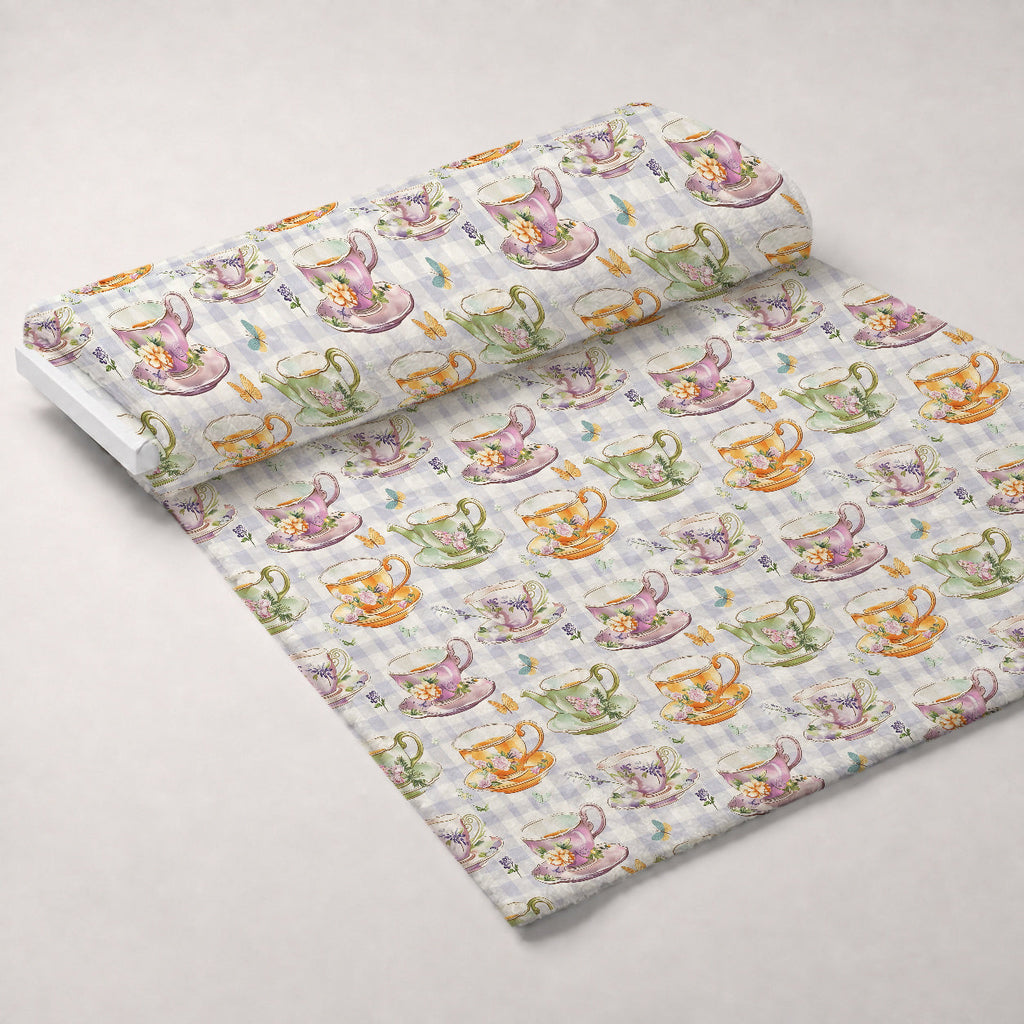 Lavender Teacups Pattern 5 Fleece Fabric — fleece fabric unrolled bolt preview (mv-fleece-v1:bolt)