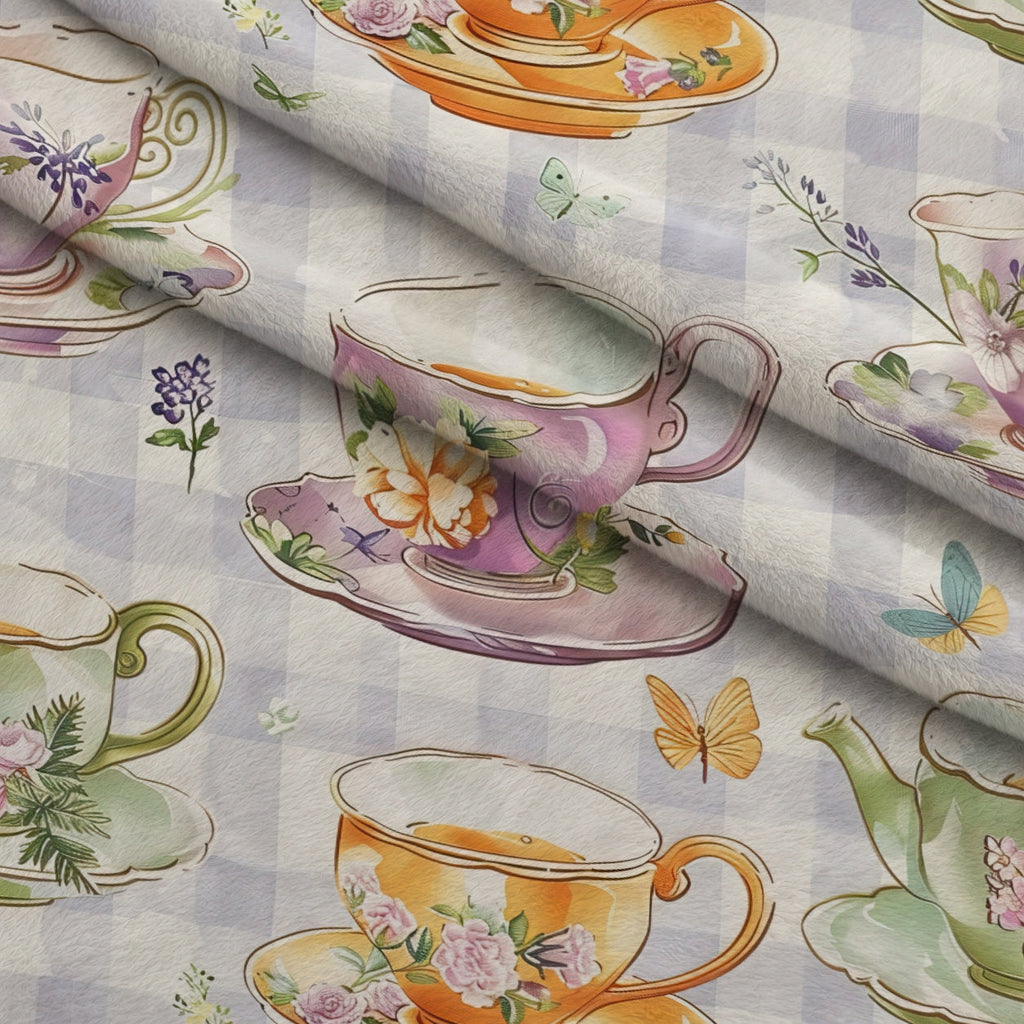 Lavender Teacups Pattern 5 Fleece Fabric — fleece fabric folded close-up preview (mv-fleece-v1:lying)