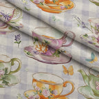 Lavender Teacups Pattern 5 Fleece Fabric — fleece fabric folded close-up preview (mv-fleece-v1:lying)