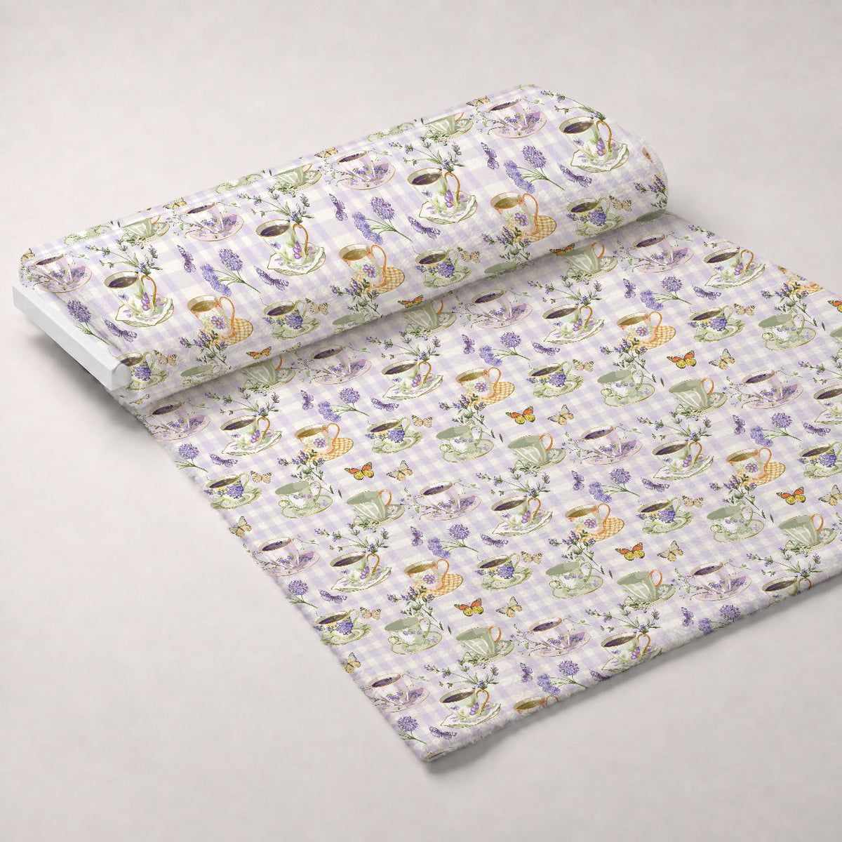 Lavender Teacups Pattern 6 Fleece Fabric — fleece fabric unrolled bolt preview (mv-fleece-v1:bolt)