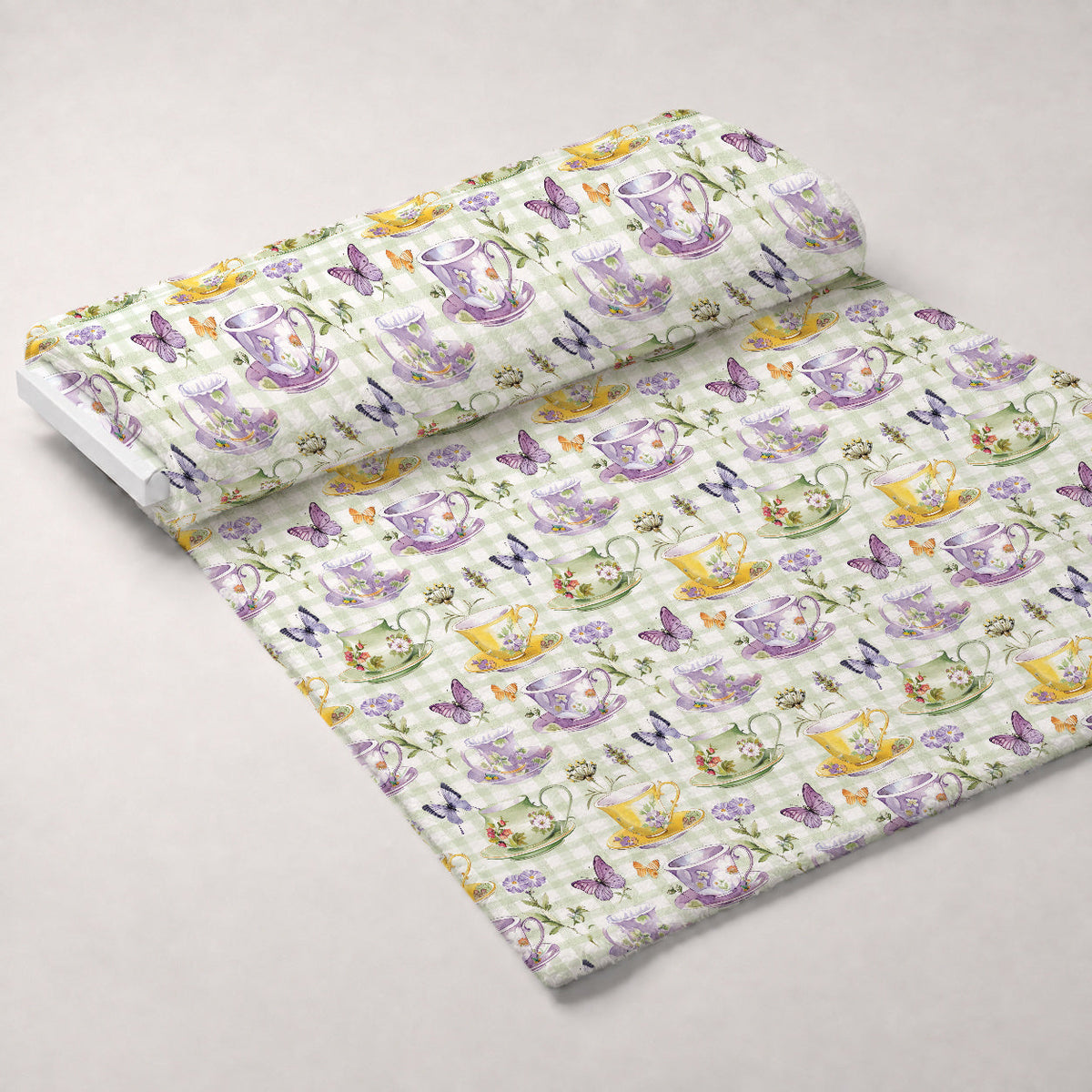 Lavender Teacups Pattern 7 Fleece Fabric — fleece fabric unrolled bolt preview (mv-fleece-v1:bolt)