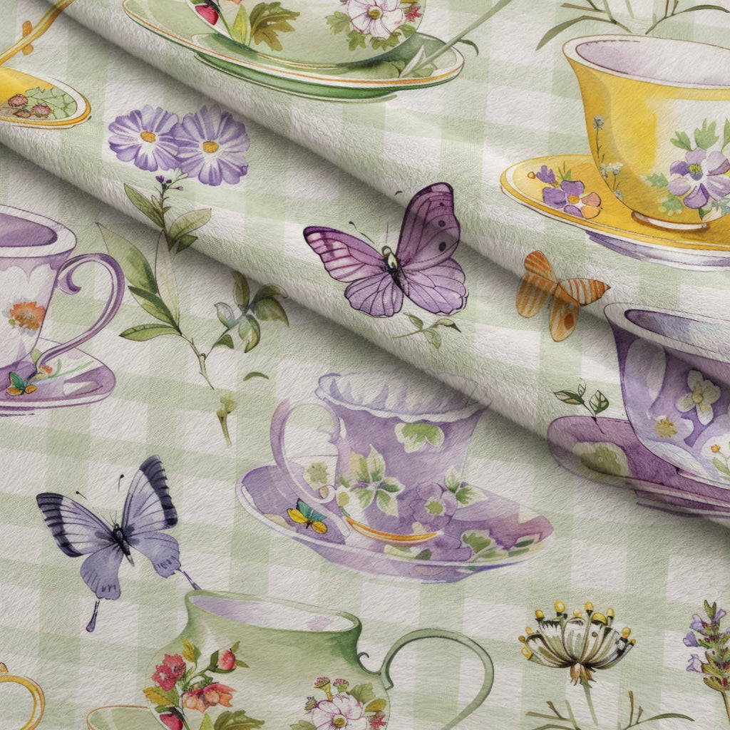 Lavender Teacups Pattern 7 Fleece Fabric — fleece fabric folded close-up preview (mv-fleece-v1:lying)