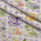 Lavender Teacups Pattern 8 Fleece Fabric — fleece fabric folded close-up preview (mv-fleece-v1:lying)
